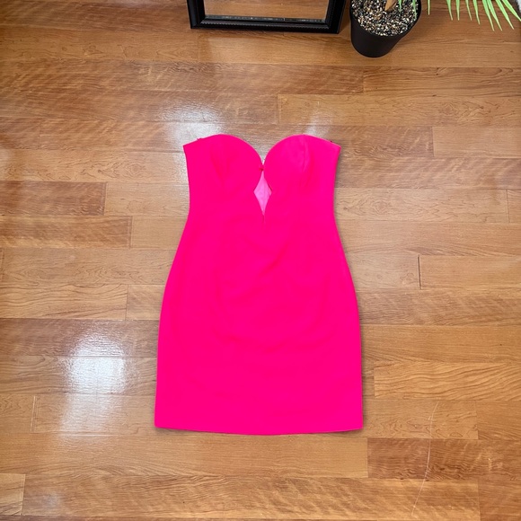 NWOT Bardot Eleni Plunge Neck Mini Dress Pop Pink - Picture 6 of 14